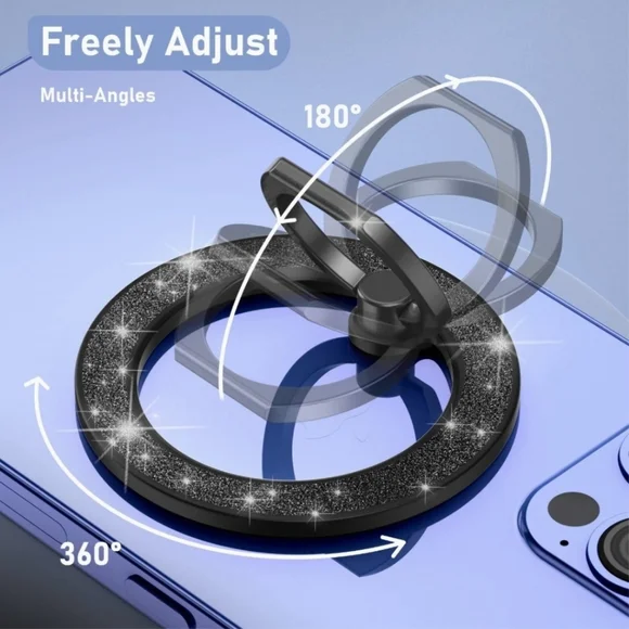 MagSafe Phone grip Holder Kickstand Phone Grip Finger Ring Grip Black Glitter - Picture 5 of 8